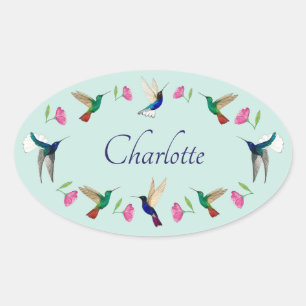 Hummingbirds Name Oval Sticker