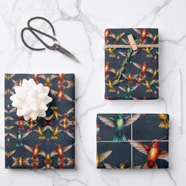Hummingbirds of all colours wrapping paper sheet (Front)