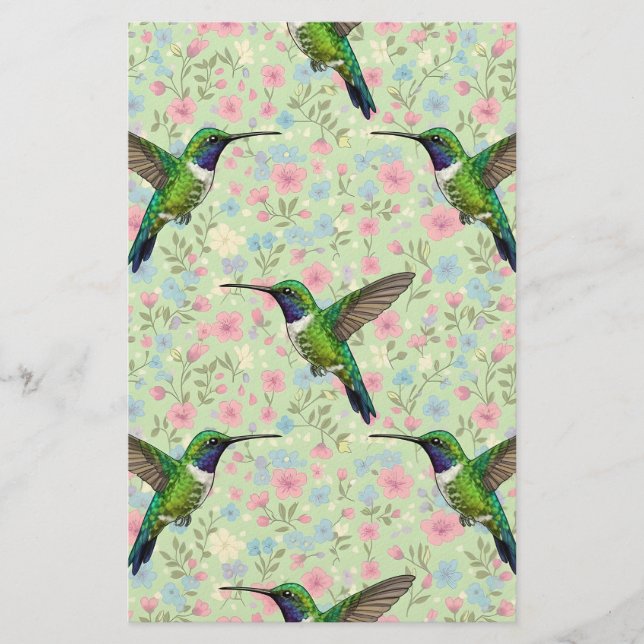 Hummingbirds on a floral background stationery (Front)