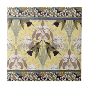 Hummingbirds,Orchids,Maidenhair Ferns Art Nouveau Tile