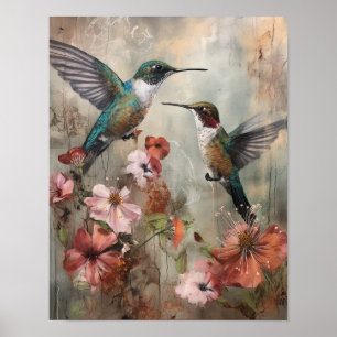 Hummingbirds Painting Art Print Poster
