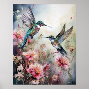 Hummingbirds Painting Art Print Poster