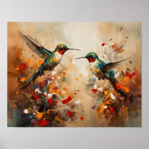 Hummingbirds Painting Art Print Poster