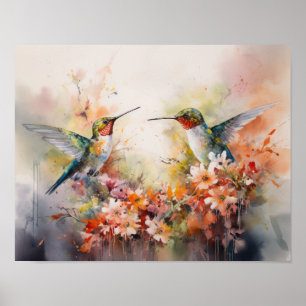 Hummingbirds Painting Art Print Poster