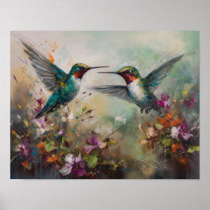 Hummingbirds Painting Art Print Poster