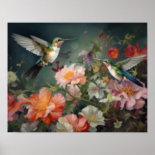 Hummingbirds Painting Art Print Poster