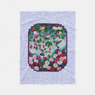Hummingbirds Pink Fuchsia Flowers Lavender Fleece Blanket