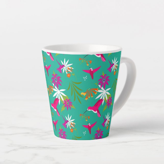 Hummingbirds Pink Purple Green Blue Tropical Latte Mug (Right Angle)