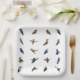 Hummingbirds Plain Background paper plates