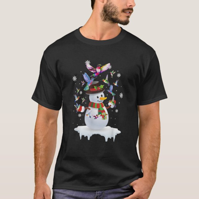 Hummingbirds Snowman Funny Christmas Animal Bird L T-Shirt (Front)
