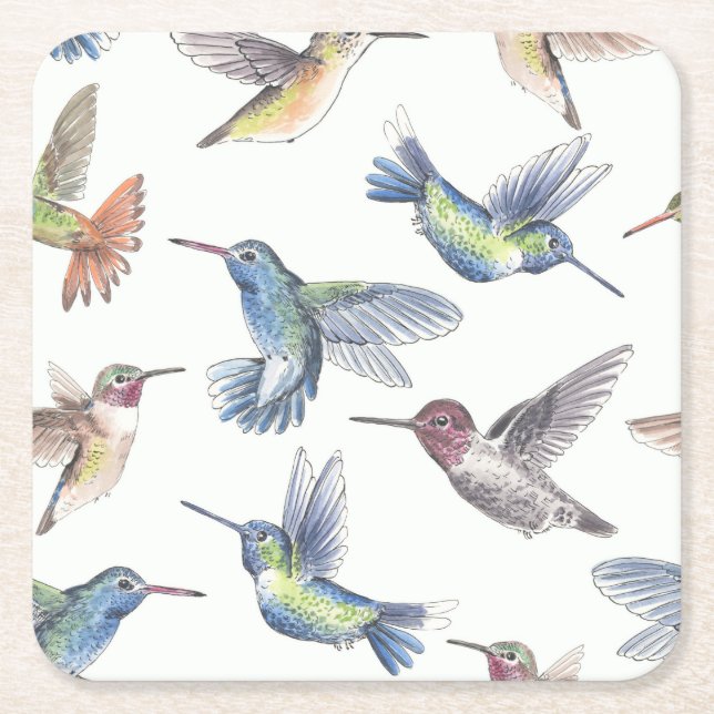 Hummingbirds Square Paper Coaster (Front)