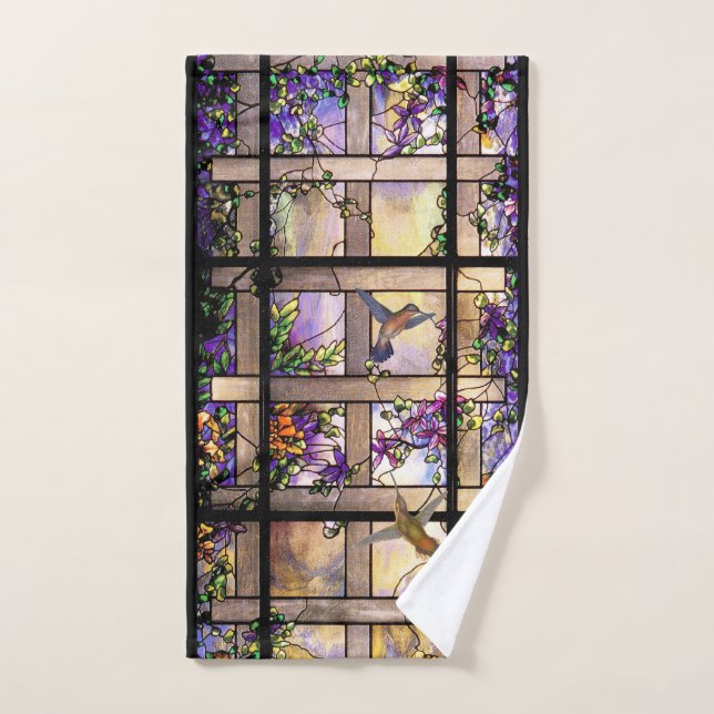 Hummingbirds Stained Glass Flowers Bath Towel Set (Hand Towel)