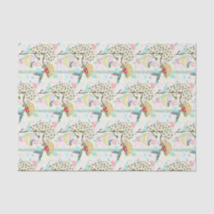 Hummingbirds Teacups Spring Floral Garden Tissue Paper