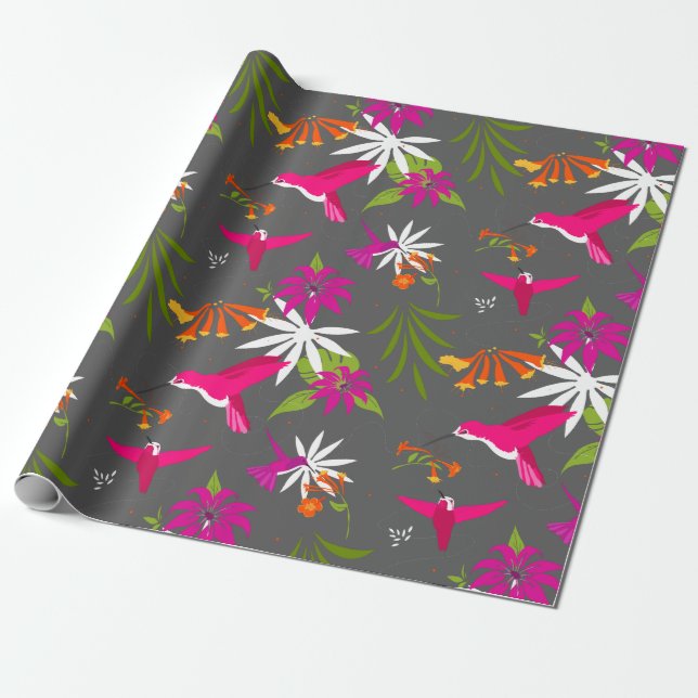 Hummingbirds Tropical Rainforest Colourful Print Wrapping Paper (Unrolled)