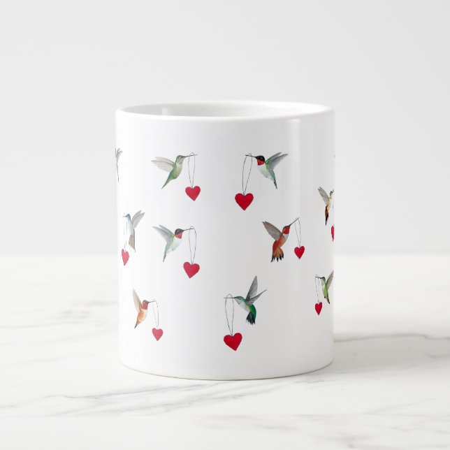 Hummingbirds Valentine's Day Large Coffee Mug (Front)