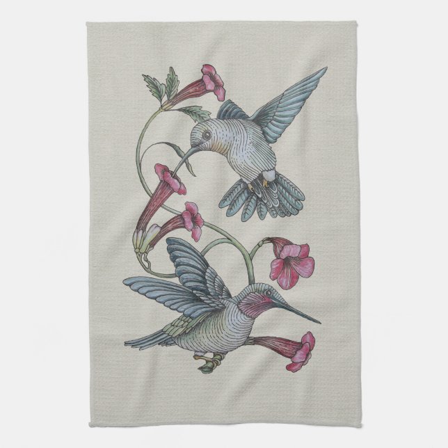 Hummingbirds & Vine Tea Towel (Vertical)
