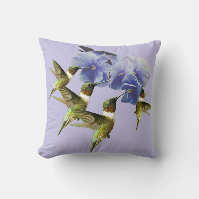 Hummingbirds Violet Flowers Green Garden Cushion (Front)