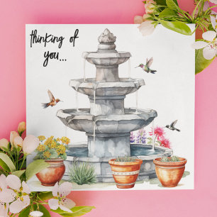 Hummingbirds   Water Fountain   Flowers  Holiday Card