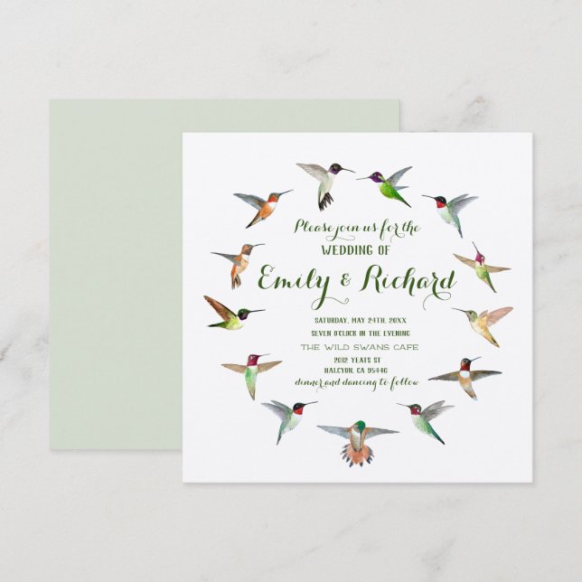 Hummingbirds Wedding Invitation (Front/Back)