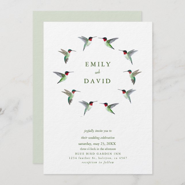 Hummingbirds Wedding Invitation (Front/Back)