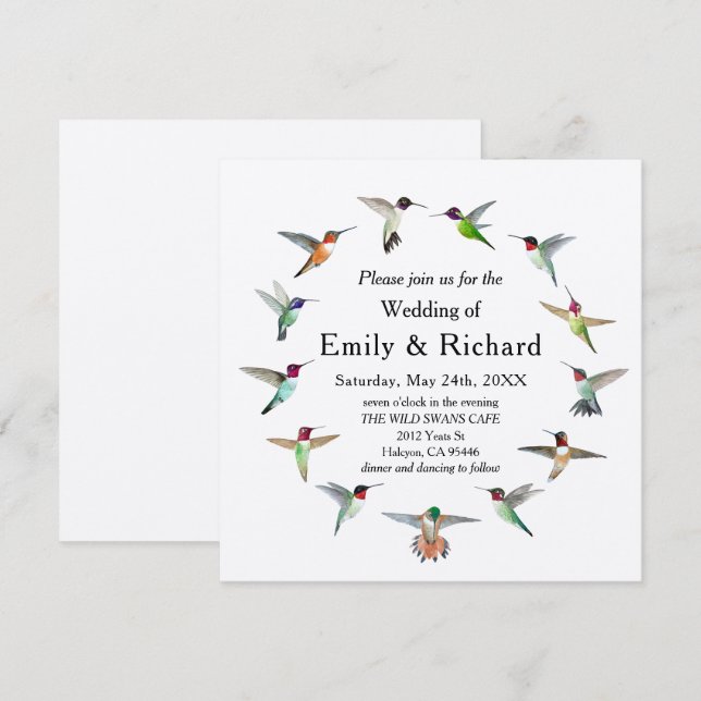 Hummingbirds Wedding Invitation (Front/Back)