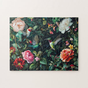 Hummingbirds with Climbing Vines and Rose Hedge Il Jigsaw Puzzle