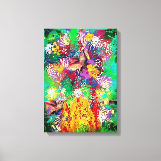 Hummingbirds with Floral Collage Canvas Print (Front)