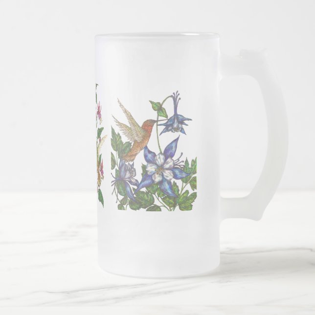 Hummingbirds with flowers frosted glass beer mug (Right)