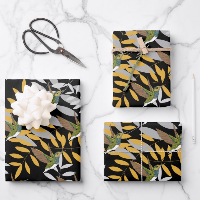 Hummingbirds Wrapping Paper Flat Sheet Set of 3 (Front)