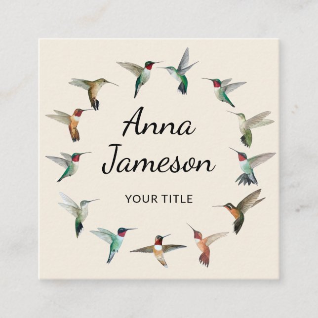 Hummingbirds Wreath Square Business Card (Front)