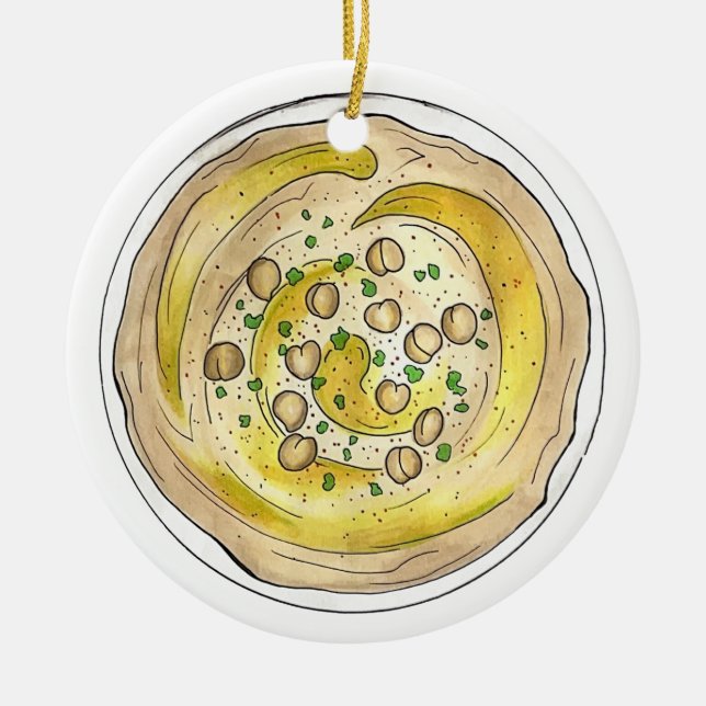 Hummus Houmous Mediterranean Middle Eastern Food Ceramic Tree Decoration (Front)