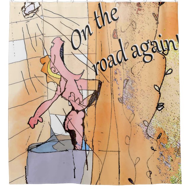 Humor Cartoon Funny Singing in the Shower Novelty Shower Curtain (Front)