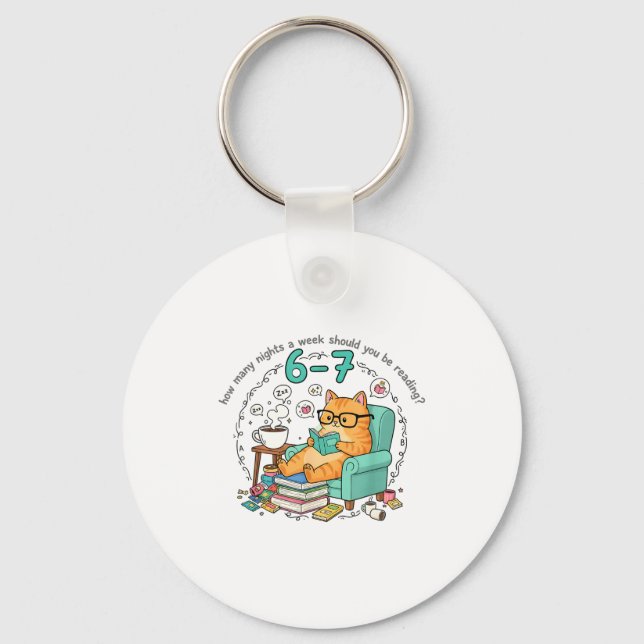 Humor Cat How Many Nights Reading Teacher Funny Ca Key Ring (Front)