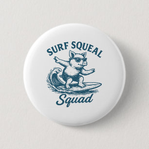 Humor Surfing Pig Squeal Squad Wave Surfer, Summer 6 Cm Round Badge