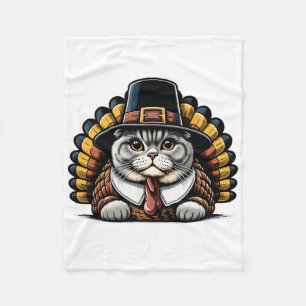 Humor Thanksgiving Turkey Scottish Fold Cat Fleece Blanket