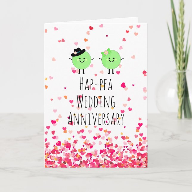 Humorous Anniversary Card Cute Peas (Front)