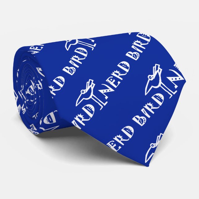 Humorous Birding, Birdwatching, Ornithology Blue Tie (Rolled)