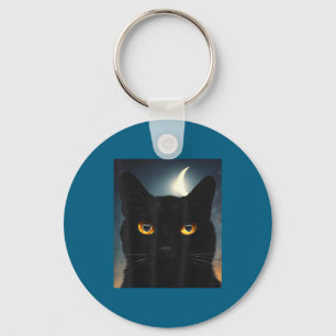 Humorous Black Cat Solar Eclipse Key Ring