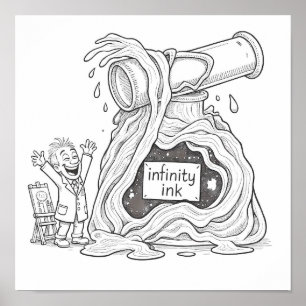 Humorous Cartoon Infinity Ink Decoupage Line Art Poster