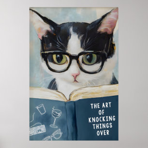Humorous Cat Reading Poster Quirky Bathroom Wall