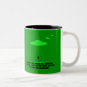 Humorous chicken abduction Two-Tone coffee mug