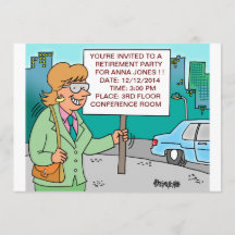 HUMOROUS CORPORATE CARTOON RETIREMENT INVITATIONS