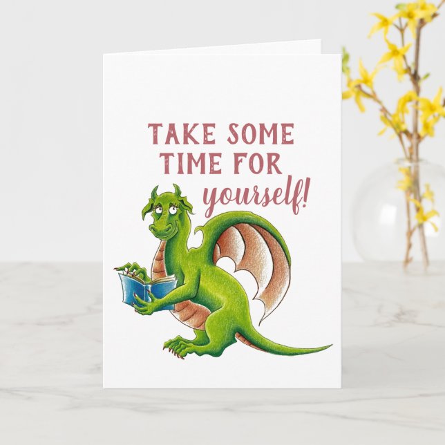 Humorous dragon greeting card (Yellow Flower)