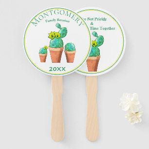 Humorous Family Reunion Yellow Flowering Cactus Hand Fan