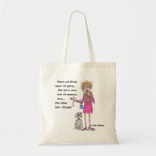 Humorous Forgetful Lady in Red text Tote Bag