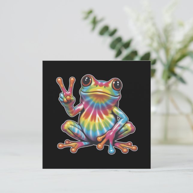 Humorous Frog Lover Tie-Dye Frog Peace Sign Hippie Invitation (Standing Front)