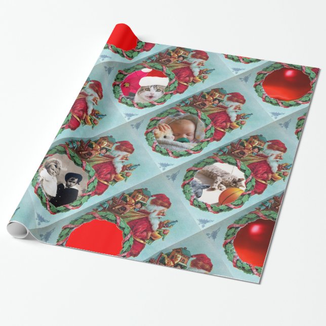 HUMOROUS FUNNY SANTA XMAS CROWN PHOTO TEMPLATE WRAPPING PAPER (Unrolled)