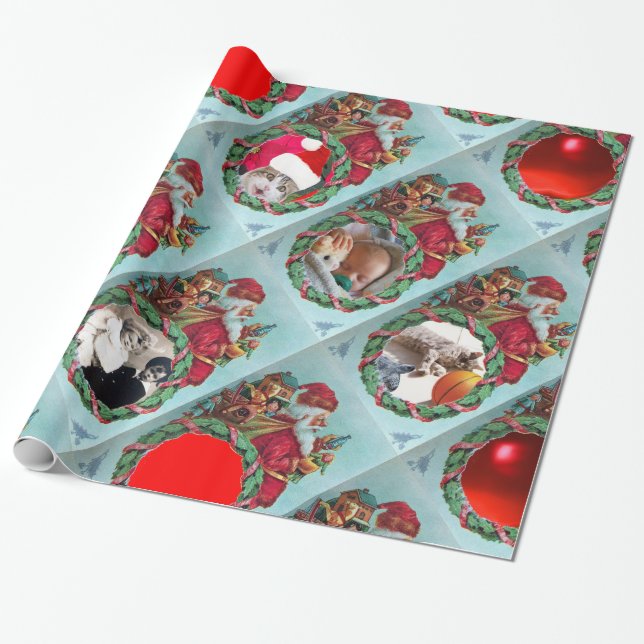 HUMOROUS FUNNY SANTA XMAS CROWN PHOTO TEMPLATE WRAPPING PAPER (Unrolled)