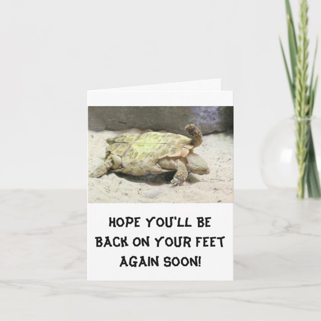HUMOROUS GET WELL NOTE CARD /TURTLE FLIPPED OVER (Front)