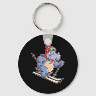 Humorous Hippo Skiing Adventure  Key Ring
